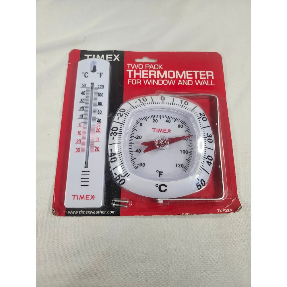 Timex Two Pack Thermometer Window and Wall White Analog TX1024 New